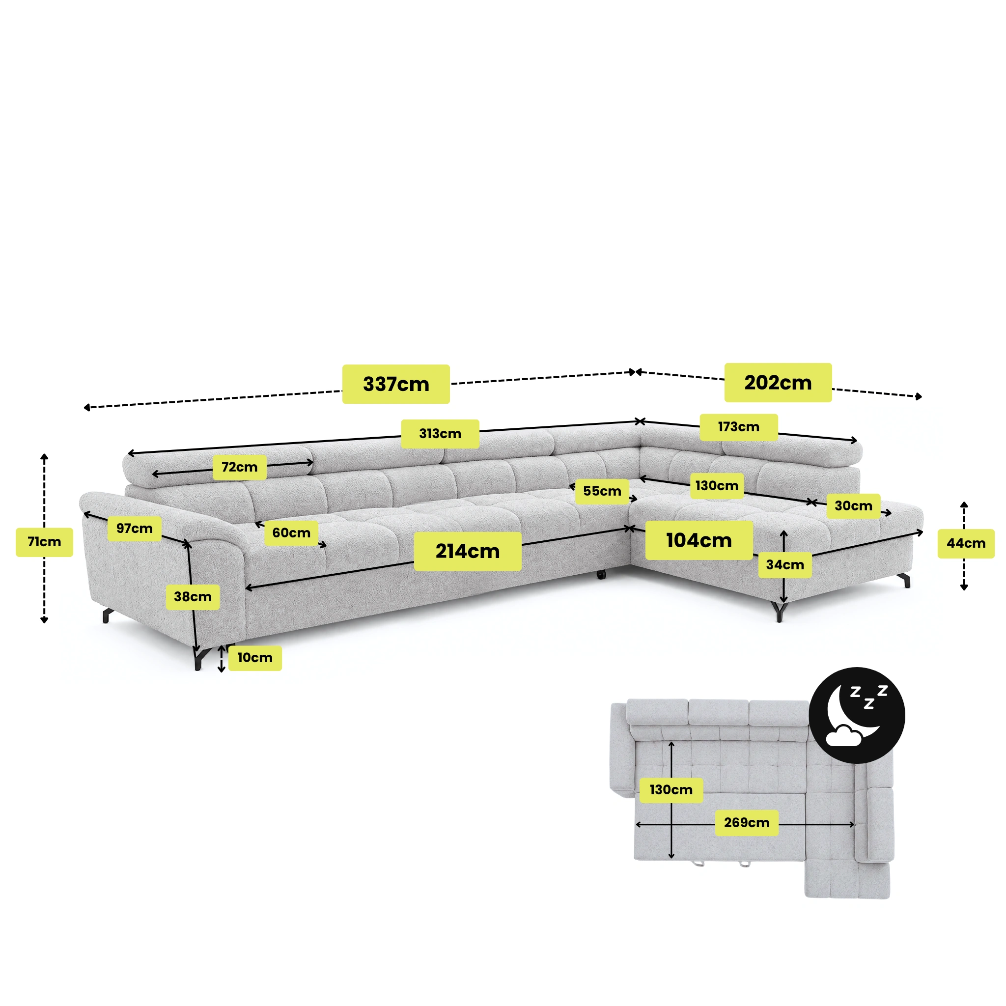 Maßzeichnung Ecksofa ALVARO PREMIUM LONG